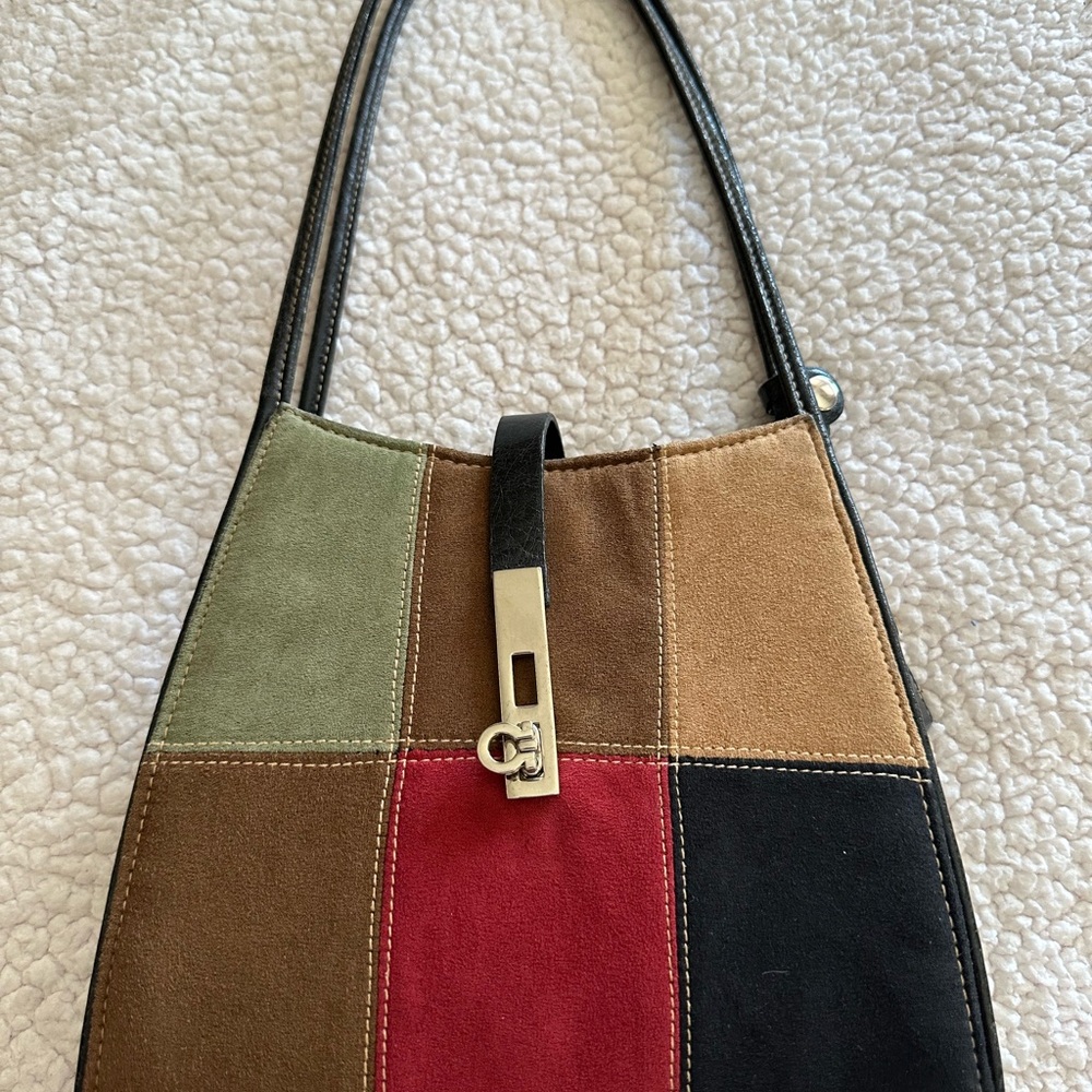 Chateau Patchwork Suede Shoulder Bag in Red, Black, Brown, Tan, Olive